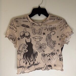 SHEIN Beige and Black Artistic Crop Top